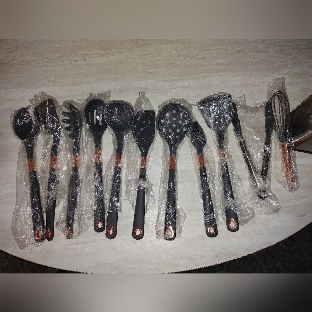 11pc Rose Gold/ Gray Silicon Cooking Utensil Set